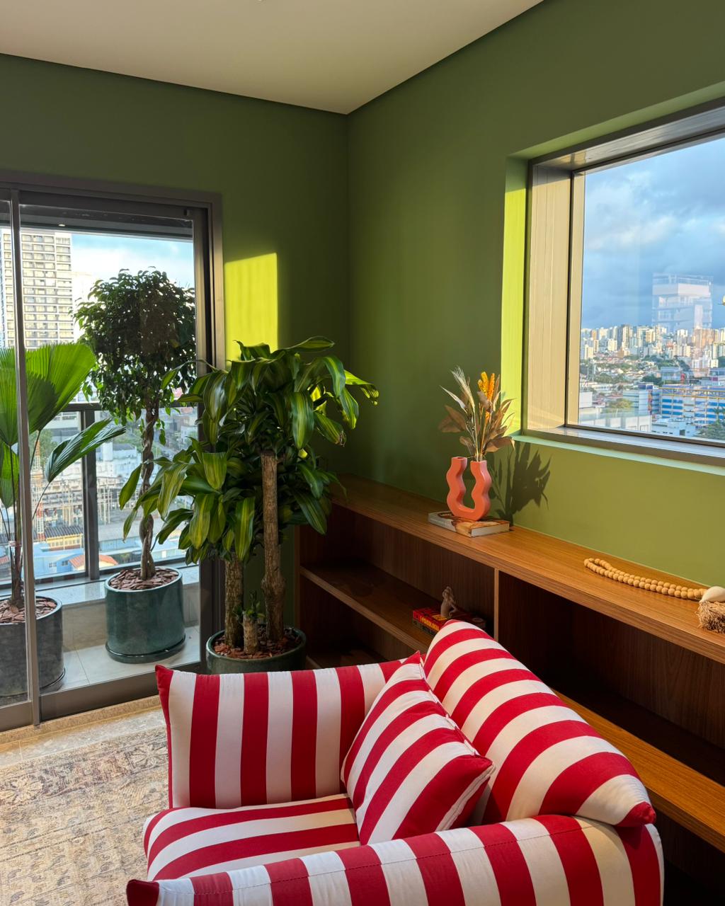 Consultório com plantas e vista de São Paulo